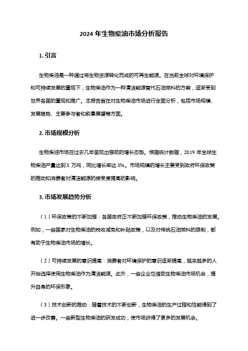 2024年生物柴油市场分析报告