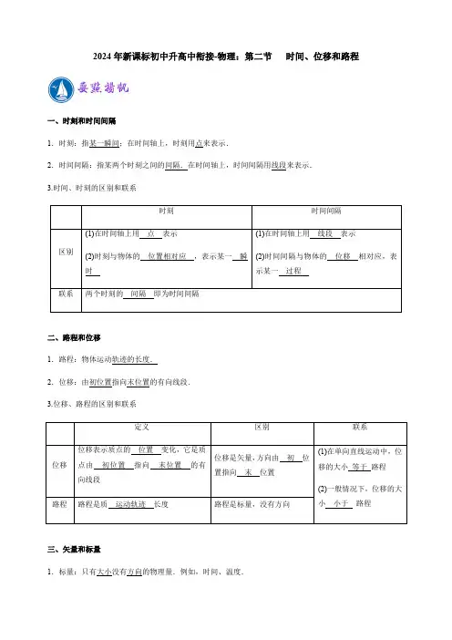 2024年新课标初中升高中衔接-物理：时间位移和路程含答案