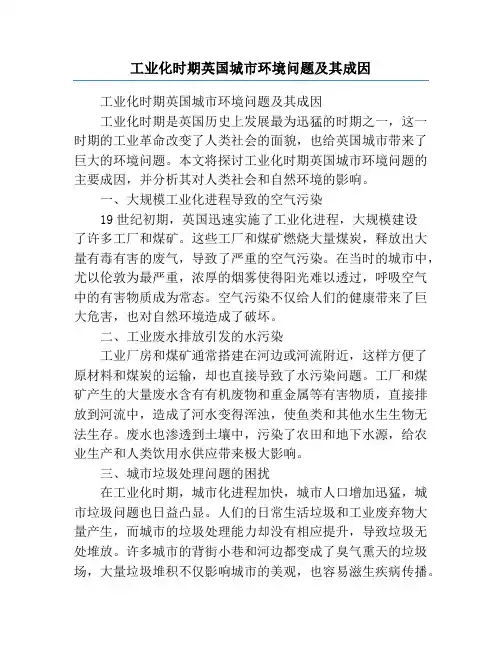 工业化时期英国城市环境问题及其成因