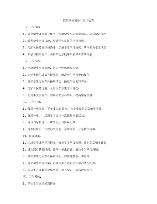 教师课后辅导工作计划表