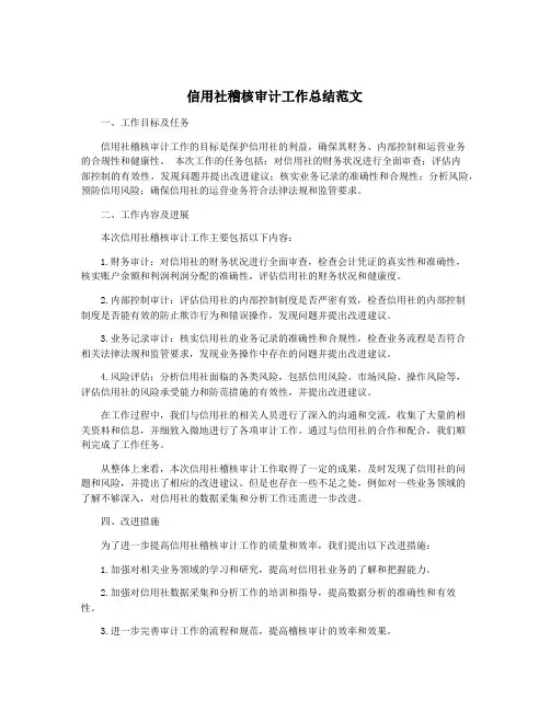信用社稽核审计工作总结范文