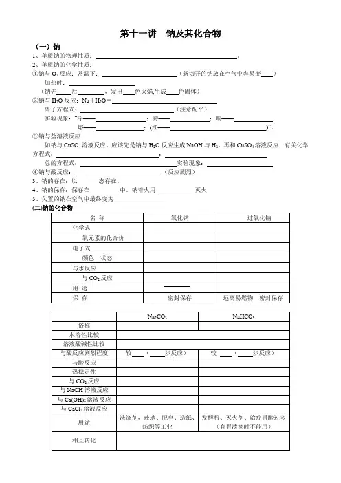 人教版必修一高中化学复习导学案—钠及其化合物
