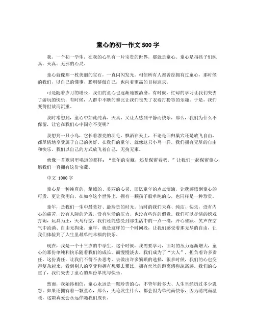 童心的初一作文500字