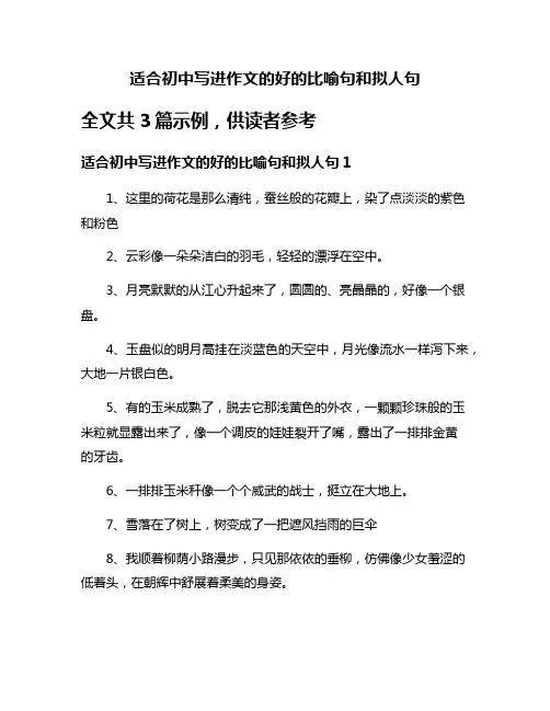 适合初中写进作文的好的比喻句和拟人句