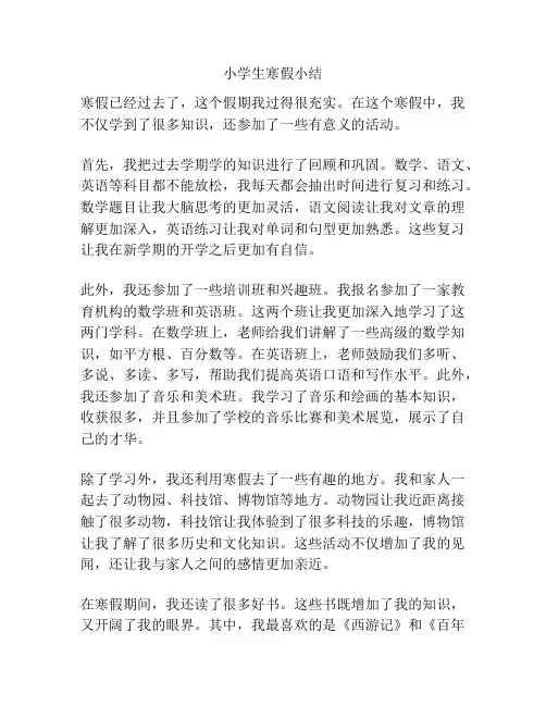 小学生寒假小结
