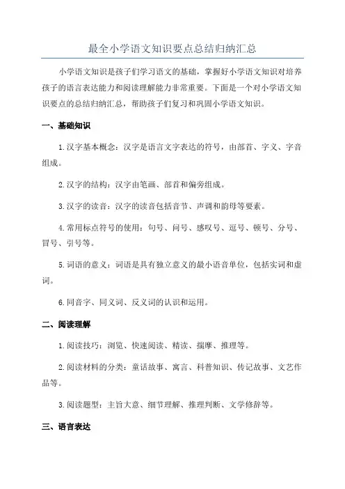 最全小学语文知识要点总结归纳汇总