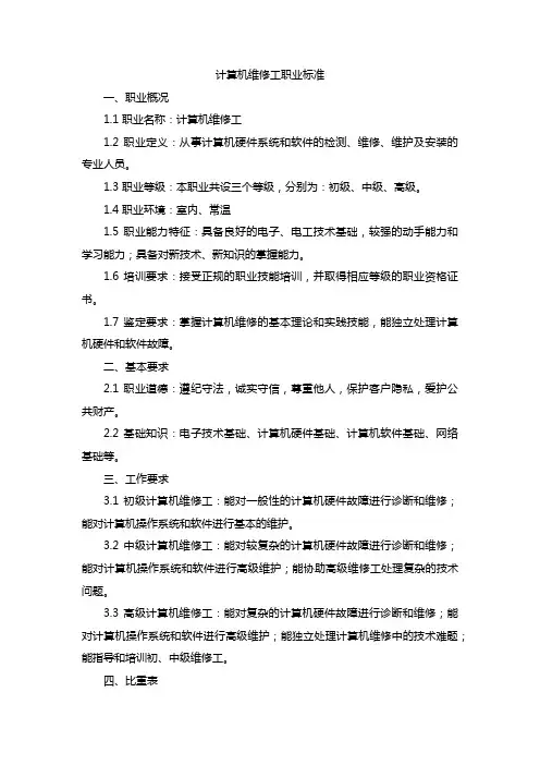 计算机维修工职业标准