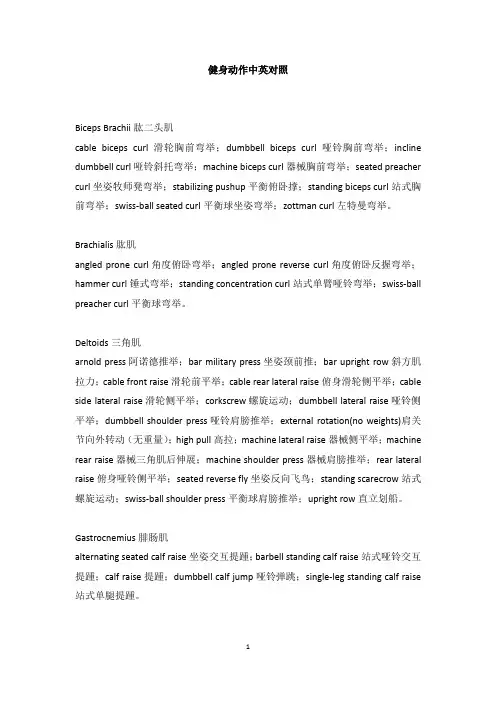 健身动作中英文对照