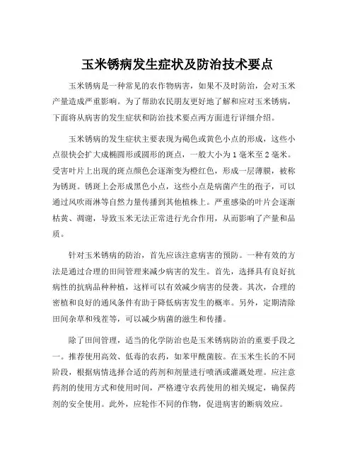玉米锈病发生症状及防治技术要点
