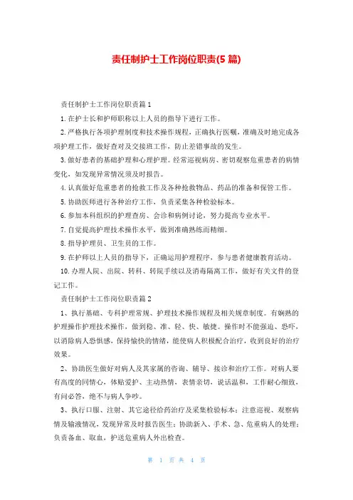 责任制护士工作岗位职责(5篇)
