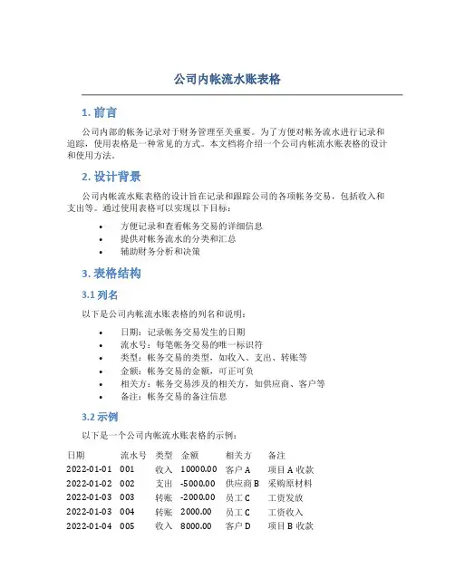 公司内帐流水账表格
