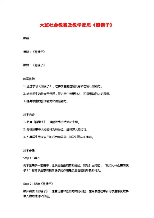 大班社会教案及教学反思《照镜子》
