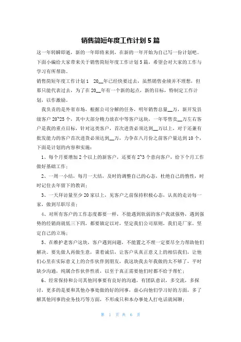 销售简短年度工作计划5篇