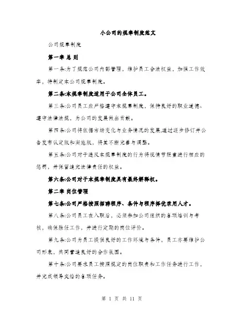 小公司的规章制度范文（三篇）