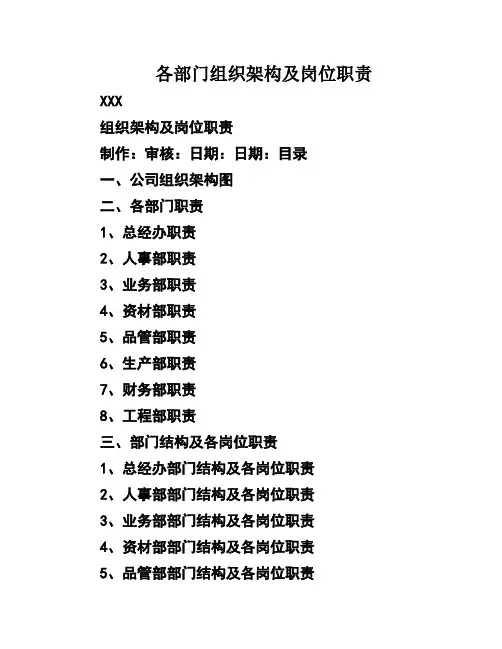 各部门组织架构及岗位职责