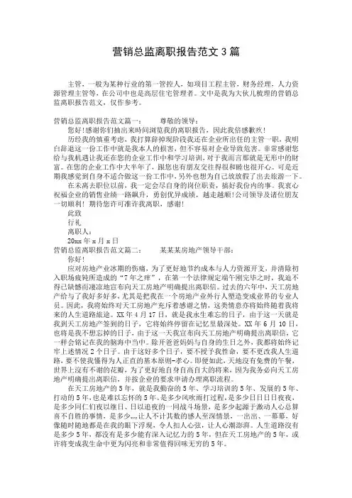 营销总监离职报告范文3篇