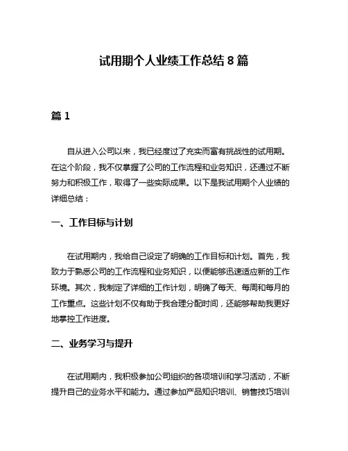 试用期个人业绩工作总结8篇