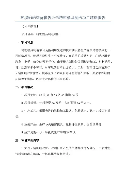 环境影响评价报告公示精密模具制造项目环评报告