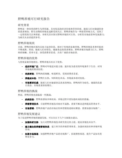 野鸭养殖可行研究报告