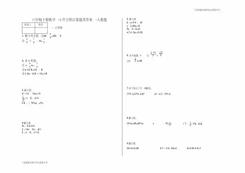 六年级下册数学小升初方程计算题及答案33人教版