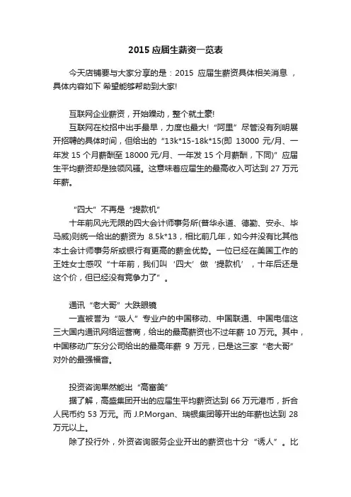 2015应届生薪资一览表