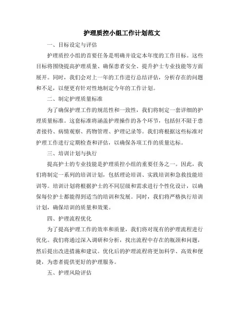 护理质控小组工作计划范文
