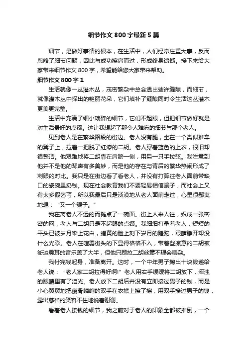 细节作文800字最新5篇