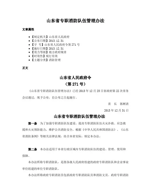 山东省专职消防队伍管理办法