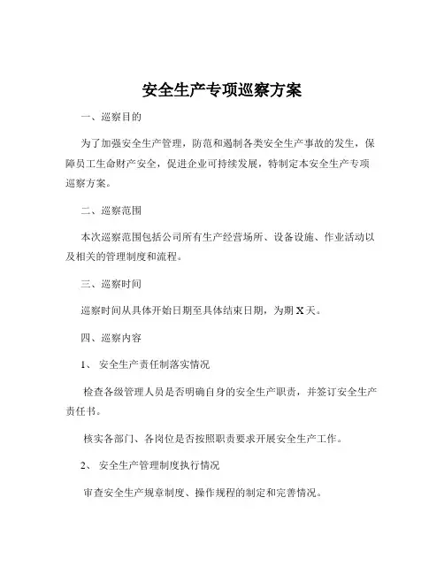 安全生产专项巡察方案