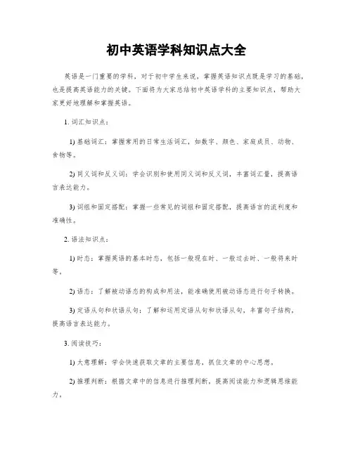 初中英语学科知识点大全