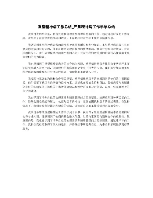 重型精神病工作总结_严重精神病工作半年总结