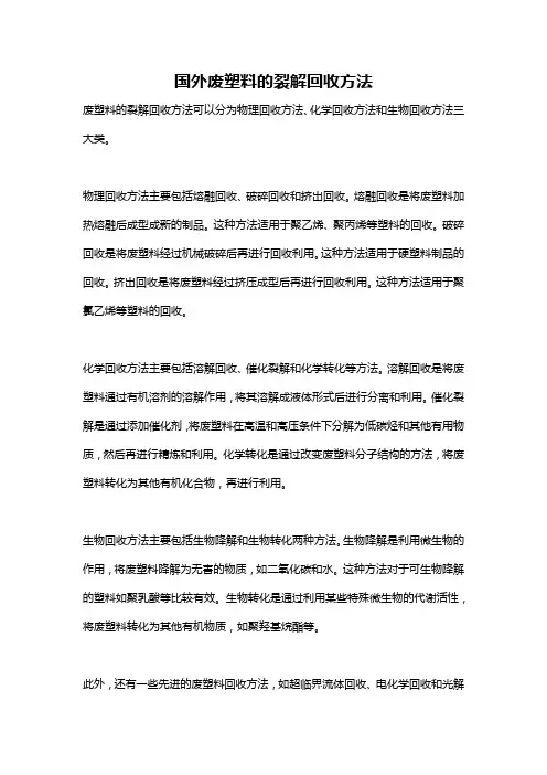 国外废塑料的裂解回收方法