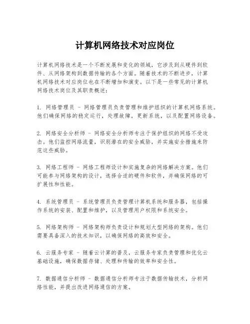 计算机网络技术对应岗位
