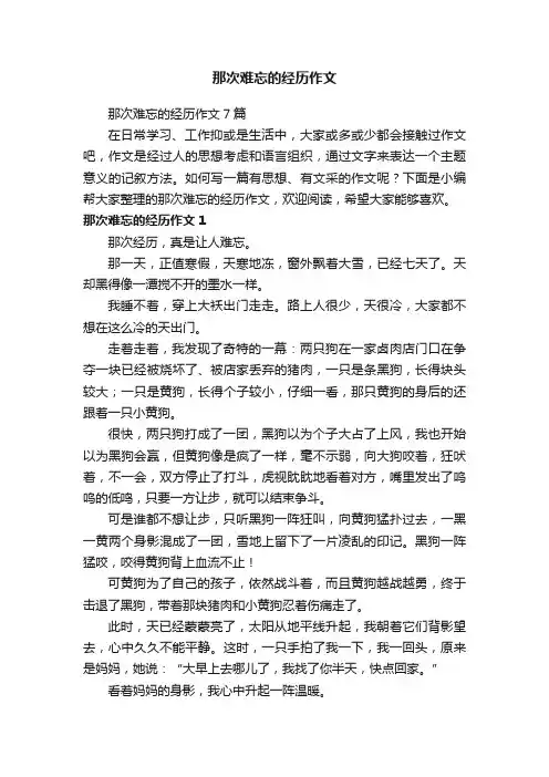 那次难忘的经历作文7篇