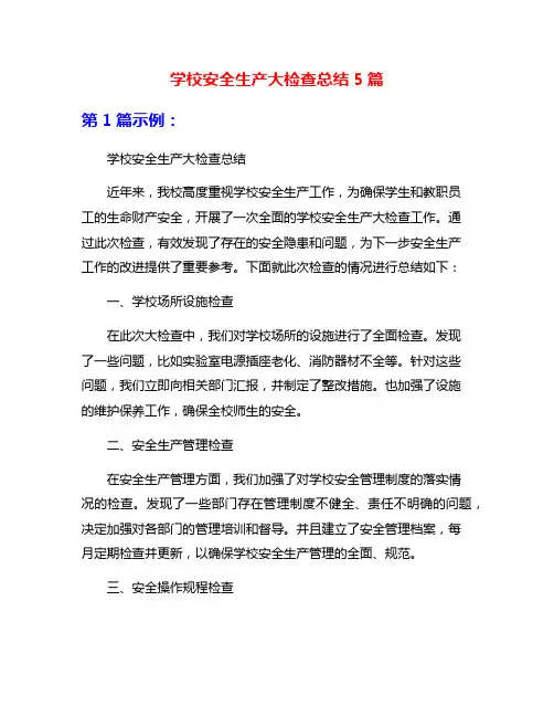 学校安全生产大检查总结5篇