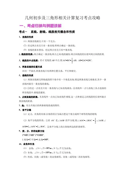 中考数学专题复习8几何初步及三角形相关计算(原卷版)