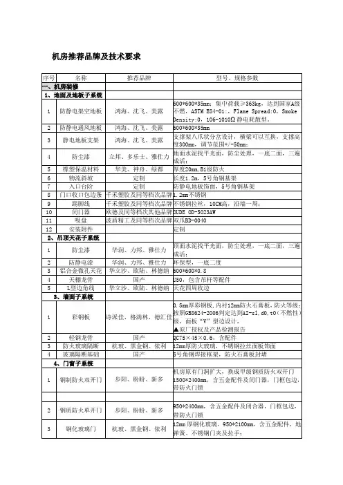 机房推荐品牌及技术要求