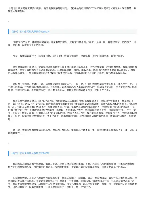 初中生写放风筝的作文800字