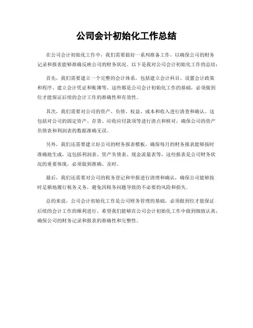 公司会计初始化工作总结
