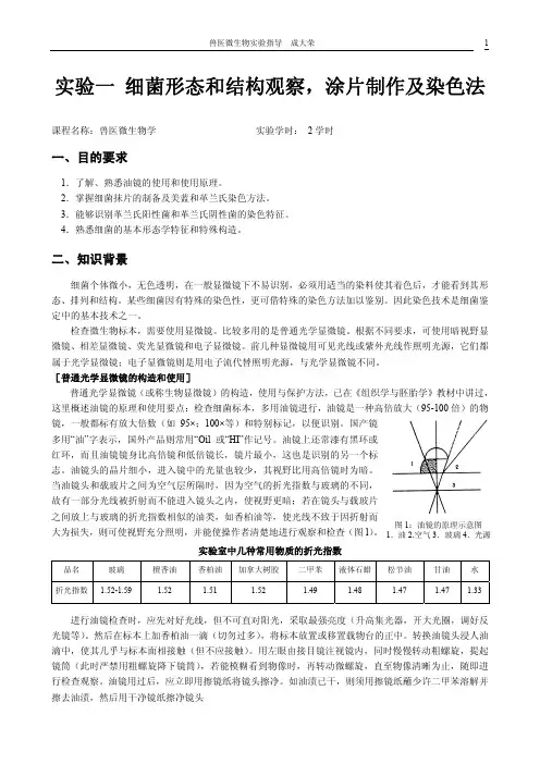 实验一细菌形态和结构观察，涂片制作及染色法.pdf