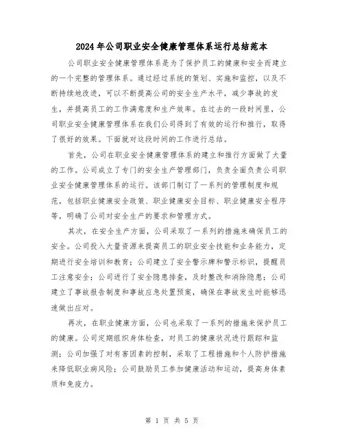 2024年公司职业安全健康管理体系运行总结范本（二篇）