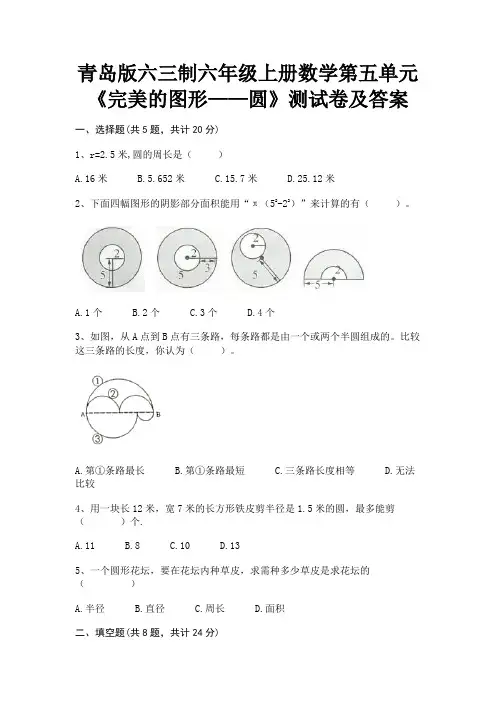 (真题汇编)青岛版六三制六年级上册数学第五单元《完美的图形——圆》测试卷及答案