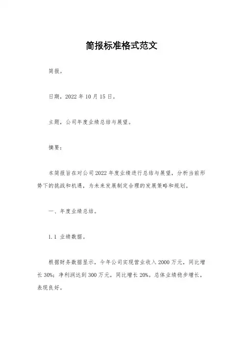 简报标准格式范文