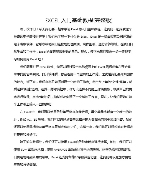 EXCEL入门基础教程(完整版)