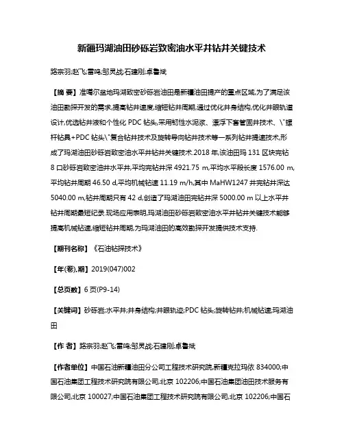 新疆玛湖油田砂砾岩致密油水平井钻井关键技术