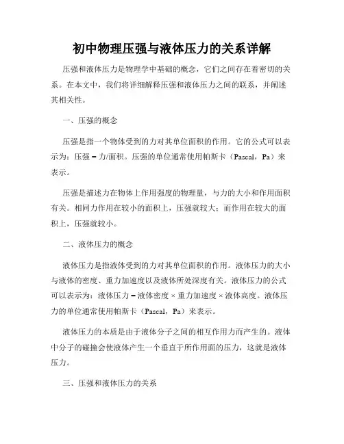 初中物理压强与液体压力的关系详解