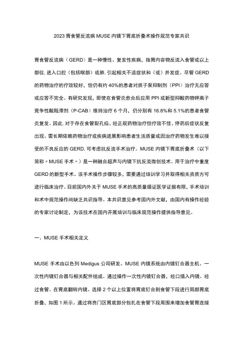 2023胃食管反流病MUSE内镜下胃底折叠术操作规范专家共识