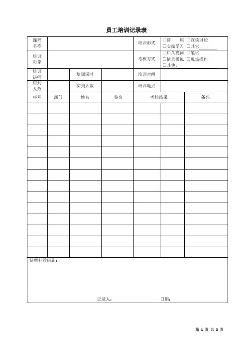 员工培训记录表