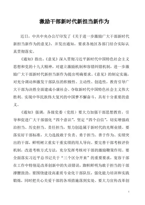 激励干部新时代新担当新作为