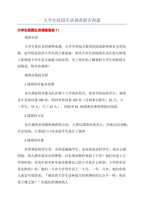 大学生校园生活调查报告两篇